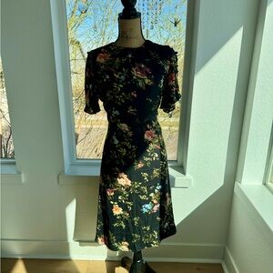 H&M Black Floral Midi Dress with Multicolor Blooms